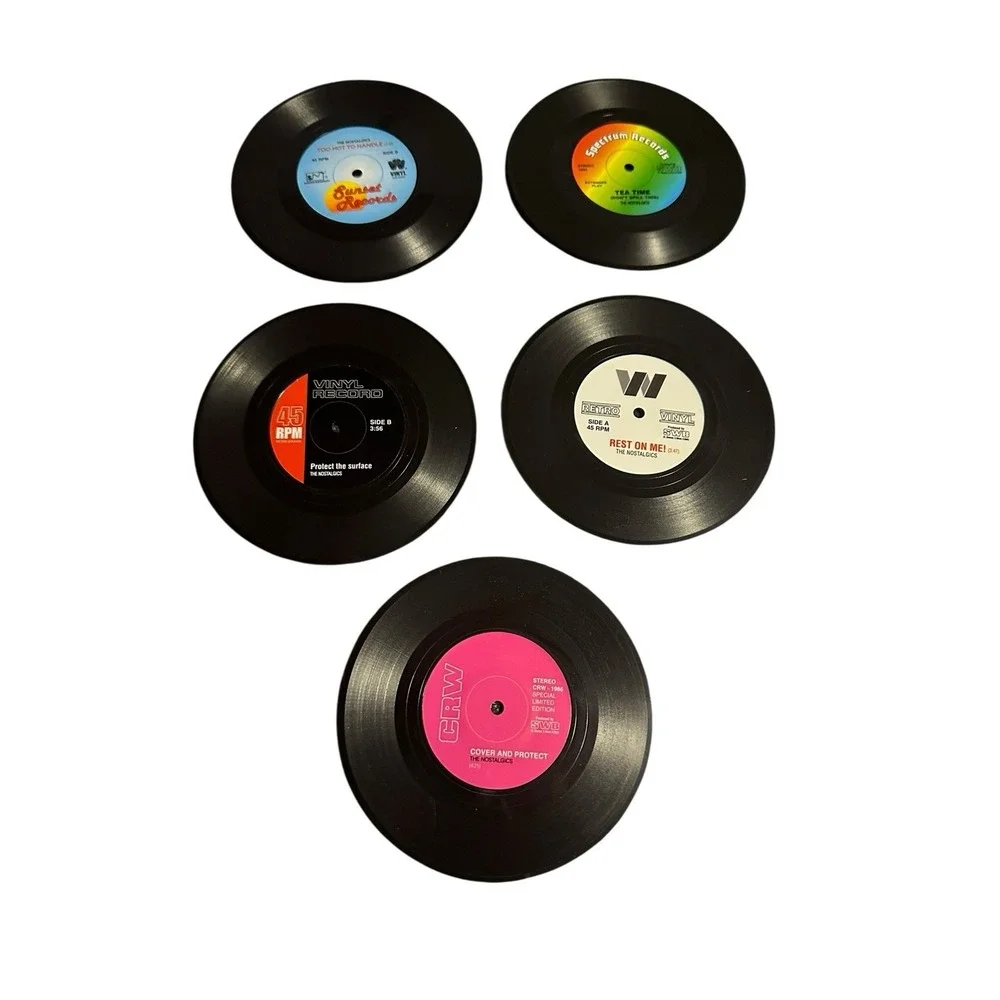 NEW round plastic retro novelty records coasters‎ set of 5